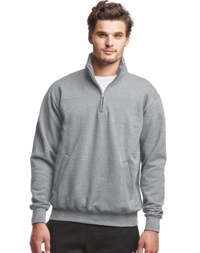 Champion Powerblend Fleece 1/4 Zip With Pockets Erkek Sweatshirt Gri ( MGESRI968 )